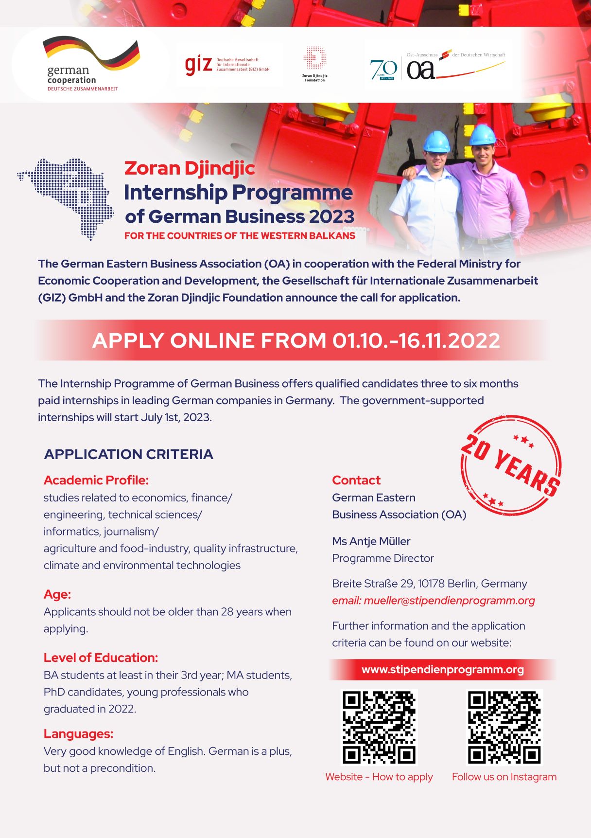 2023 Internship Programme of German Business flyer Serbia