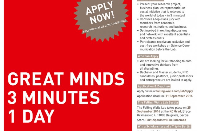 Конкурс: Falling Walls Lab у Србији – иновативна платформа за представљање истраживачких пројеката