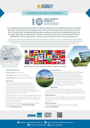 International symposium announcement Inspiring the next generation – IASS 2020/21 Annual Symposium and SURREY 7 International Conference on Spatial Structures
