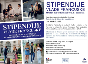 Stipendije Vlade Francuske za master (M2) i doktorske studije u akademskoj 2026/2027. godini